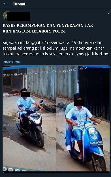 Kasus perampokan di Medan tak kunjung dituntaskan polisi. (Twitter)