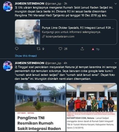 Cuita Jansen soal evakuasi WNI dari Wuhan ke Natuna. (Twitter/@jansen_jsp)