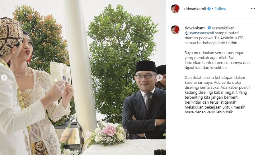 Ridwan Kamil jadi saksi di akad nikah Isyana Sarasvati. (Instagram/@ridwankamil)