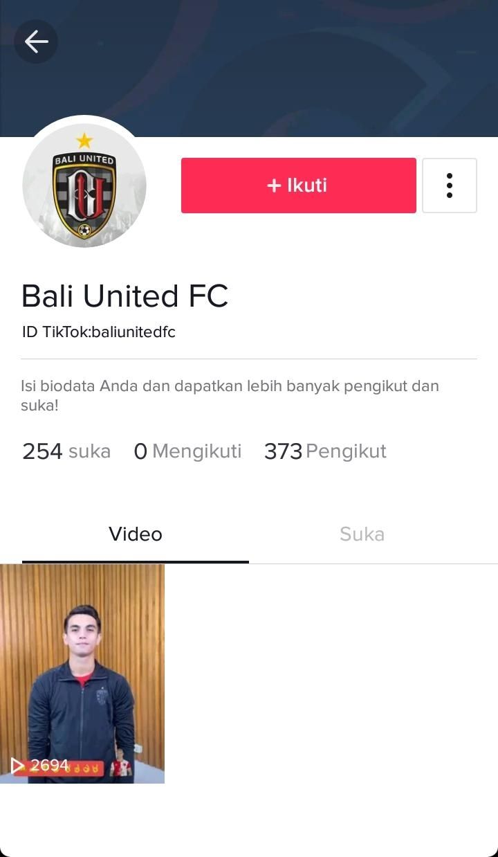Akun TikTok Bali United.
