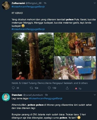 Cuitan warganet soal Monas ditanam pohon lagi. (Twitter)