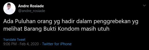 Cuitan Andre Rosiade soal kondom utuh.(Twitter)