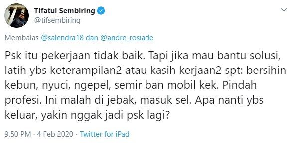 Tifatul Sembiring soal skandal Andre gerebek PSK (Twitter/tifsembiring)