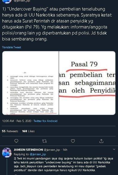 Cuitan Jansen Sitindaon soal Andre diduga jebak PSK. (Twitter/@jansen_jsp)