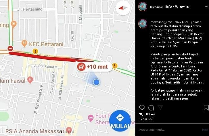 Pernikahan anak rektor bikin jalan ditutup. (Instagram/@makassar_iinfo)