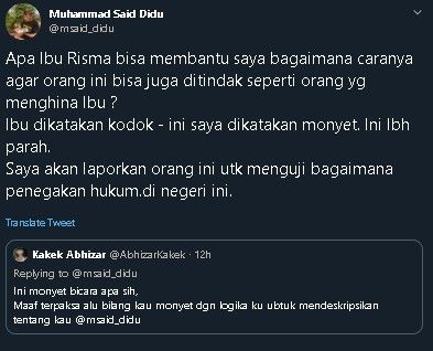 Cuitan Said Didu soal dirinya disebut monyet. (Twitter/@msaid_didu)