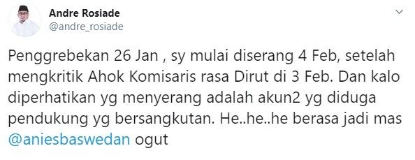 Andre Rosiade duga pendukung Ahok menyerangnya di kasus gerebek PSK (Twitter/andre_rosiade)