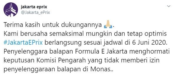 Formula E dipastikan bakal dihelat sesuai jadwal (Twitter/jakarta_eprix)