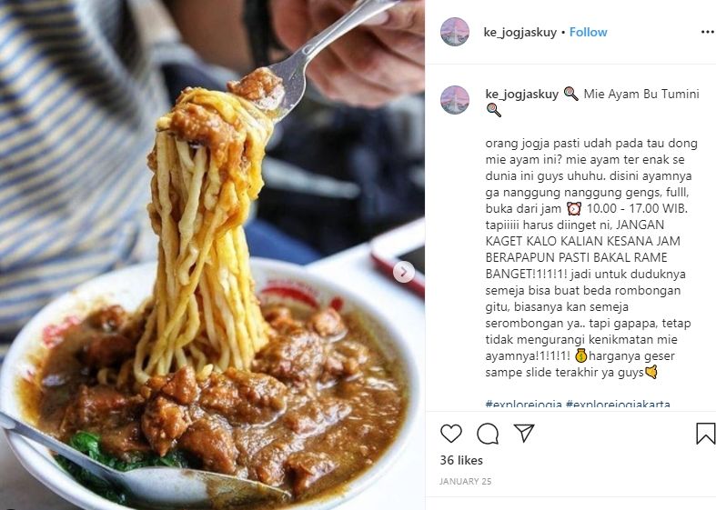 Tampilan mie ayam Tumini. [@ke_jogjaskuy / Instagram]