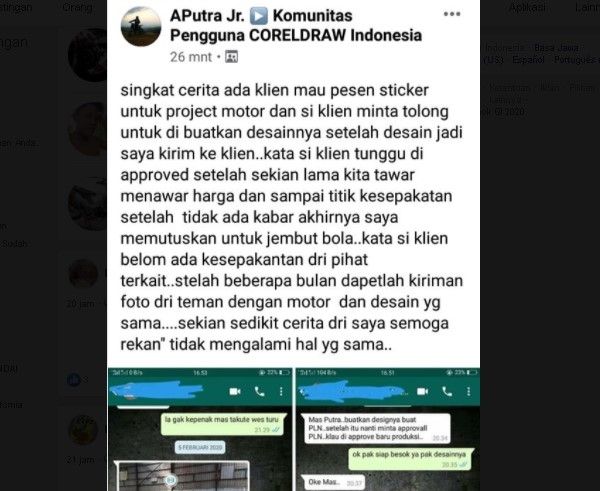 Dugaan penjiplakan desain motor berlogo PLN. (Facebook)