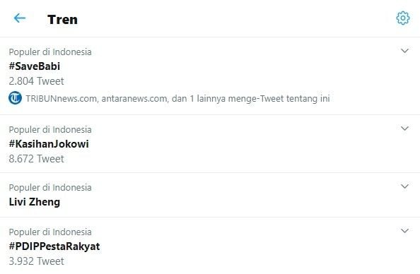 Tagar #SaveBabi jadi trending topic (Twitter)