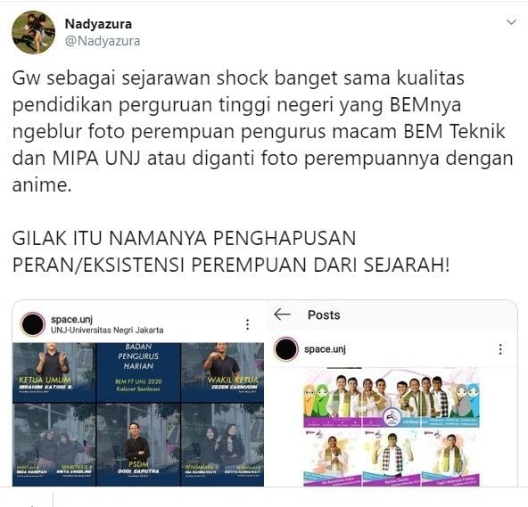 BEM UNJ blur foto pengurus perempuan (Twitter/nadyazura)