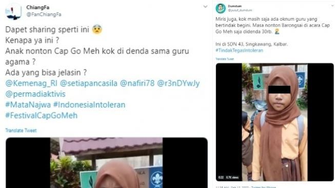 Viral video siswi mengaku didenda Rp30 ribu oleh guru karena menonton Cap Go Meh (twitter)