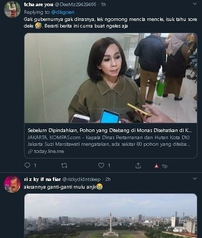 Cuitan warganet soal pohon tebangan Monas jadi furnitur. (Twitter)