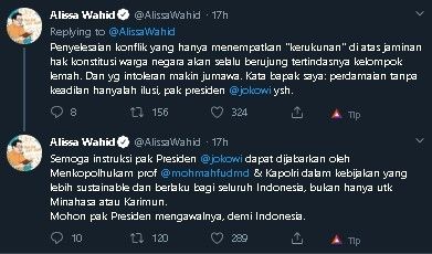 Cuitan Alissa Wahid soal intoleransi. (Twitter/@AlissaWahid)