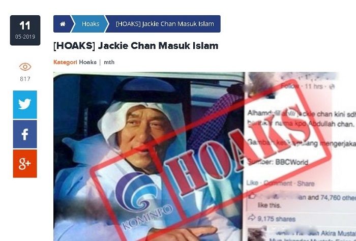 Jackie Chan disebut masuk Islam. (Facebook)
