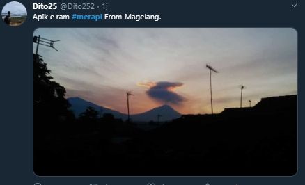 Penampakan Gunung Merapi setelah meletus, Kamis (13/2/2020). [Twitter]