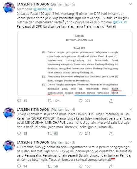 Cuitan Jansen Sitindaon soal Omnibus Law salah ketik (Twitter/jansen_jsp)