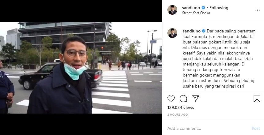 Sandiaga Uno usulkan Jakarta gelar balapan gokart daripada Formula E (instagram/sandiuno)