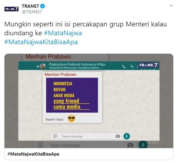 Isi percakapan WAG para menteri terbongkar (Twitter/trans7)