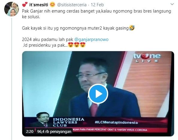 Ganjar Pranowo pasrah disebut kalah cerdas dengan Anies (Twitter/ganjarpranowo)