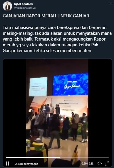 Kicauan iqbalkhatami21 setelah memberikan map merah kepada Gubernur Jawa Tengah, Ganjar Pranowo, Senin lalu. [iqbalkhatami21 / Twitter]