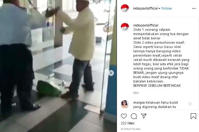 Satpam bersikap kasar ke orang tua. (Instagram/@indopostofficial)