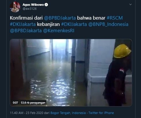 Banjir di RSCM (Twitter/Agus Wibowo)