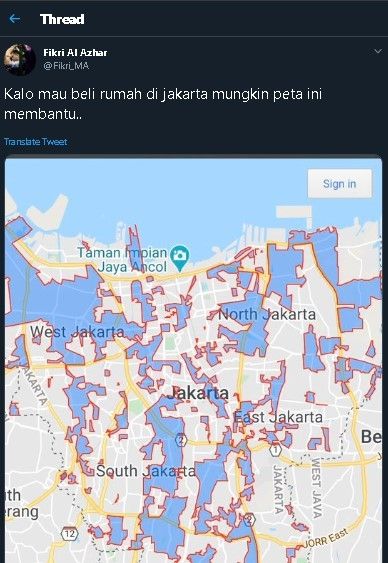 Cuitan warganet soal peta biru Jakarta. (Twitter)