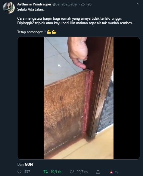 Tips Mudah Agar Rumah Tak Kemasukan Air saat Banjir. (twitter.com/sahabatsaber)