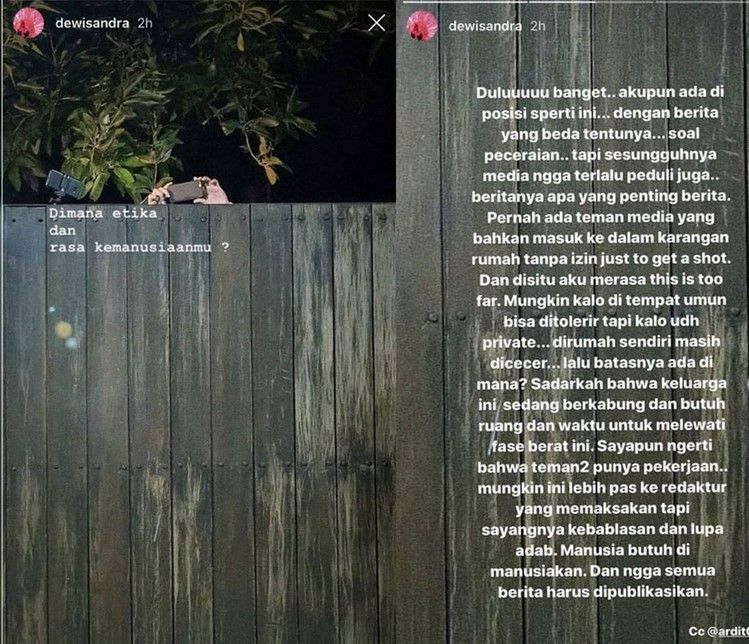 Dewi Sandra kritik wartawan dalam kasus meninggalnya Ashraf Sinclair. [instagram]