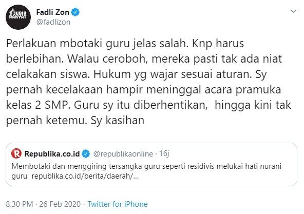 Fadli Zon mengaku pernah kecelakaan nyaris meninggal saat ikut Pramuka (Twitter/fadlizon)