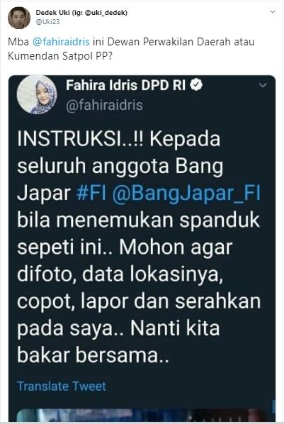 Juru Bicara Partai Solidaritas Indonesia (PSI), Dedek Uki Prayudi sindir Fahira Idris di Twitter.