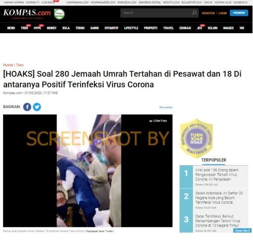 Konfirmasi jamaah umrah Indonesia tertahan di pesawat karena virus corona. (turnbackhoax.id)