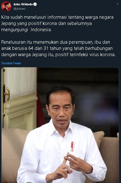 Cuitan Jokowi soal WNI terjangkit virus corona. (Twitter/@jokowi)