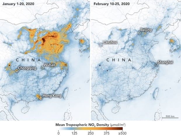 Perbandingan Polusi Udara di China pada Januari dan Februari. (Nasa Handout/EPA)