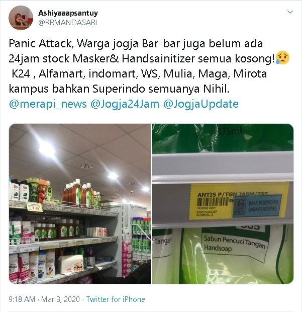 Stok masker di Jogja langka - (Twitter/@RRMANDASARI)