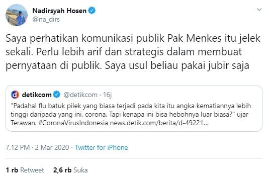 Gus Nadir usul Menkes pakai jubir (Twitter/na_dirs)