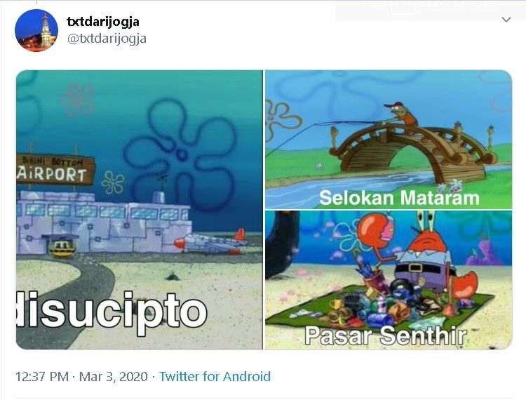 Bikini Bottom disamakan dengan spot-spot populer di Jogja - (Twitter/@txtdarijogja)