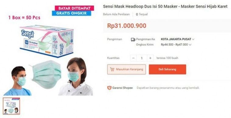 Heboh masker dijual Rp 31 juta (ist)