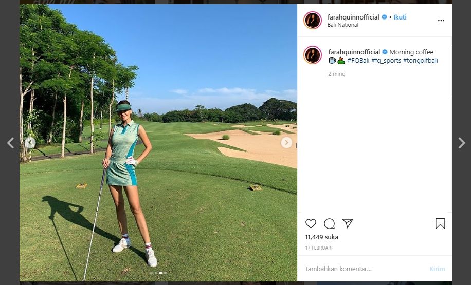 Gaya Farah Quinn saat main golf. (Instagram/@farahquinnofficial)