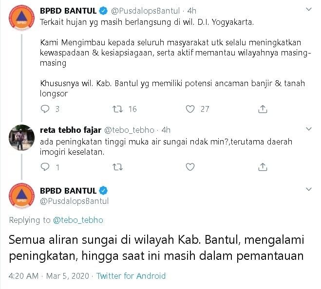 Debit sungai di Bantul naik - (Twitter/@PusdalopsBantul