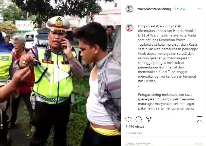 Mobil dirazia, polisi temukan kunci T (IG/tmcpolrestabandung)