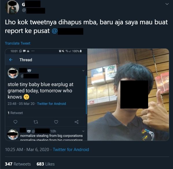 Wanita mencuri di Gramedia, Pamer di Twitter