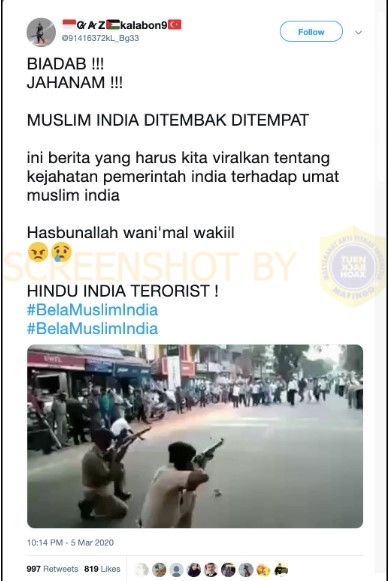 Polisi India disebut menembak muslim di tempat. (turnbackhoax.id)