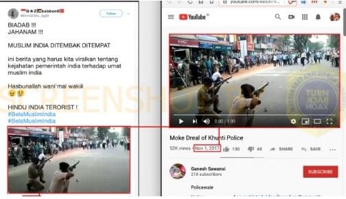 Polisi India disebut menembak muslim di tempat. (turnbackhoax.id)