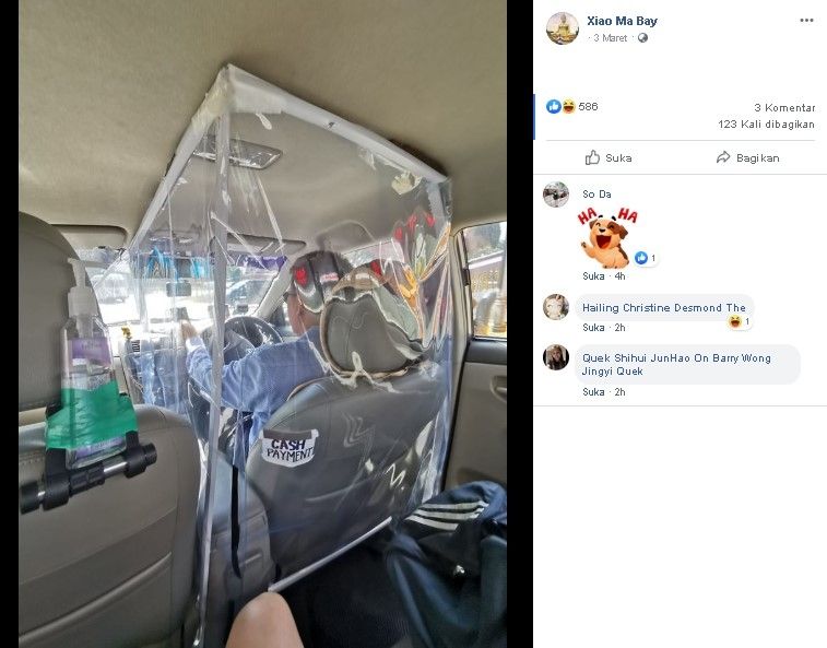 Driver taksi online bikin ruang isolasi dalam mobil. (Facebook/Xiao Ma Bay)