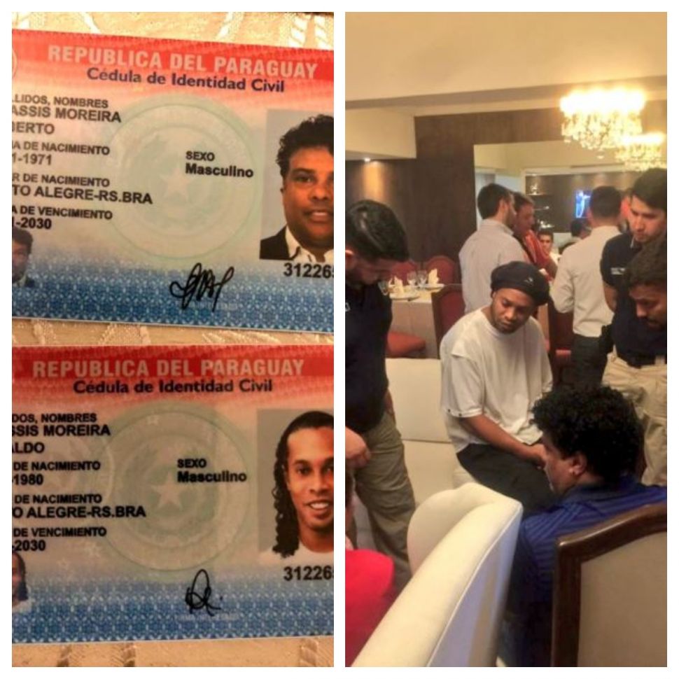 Kolase foto saat Ronaldinho dang sang adik ditangkap di Paraguay dengan dugaan pakai paspor palsu. (Twitter/@renanmouraglobo)