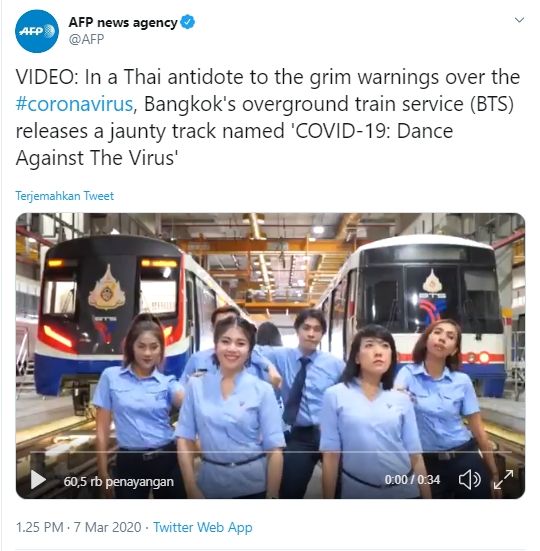 Pekerja kereta di Thailand bikin video Tiktok untuk cegah penyebaran virus corona.