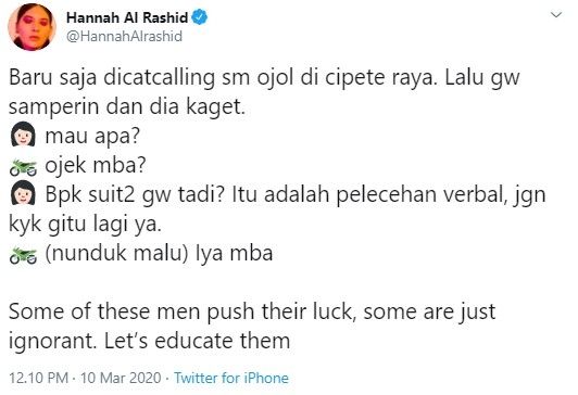 Hannah Al Rashid dilecehkan oleh driver ojol (Twitter/hannahalrashid)